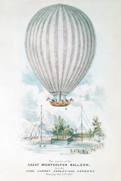 Aufstieg des großen Montgolfier-Ballons, 1838 von English School